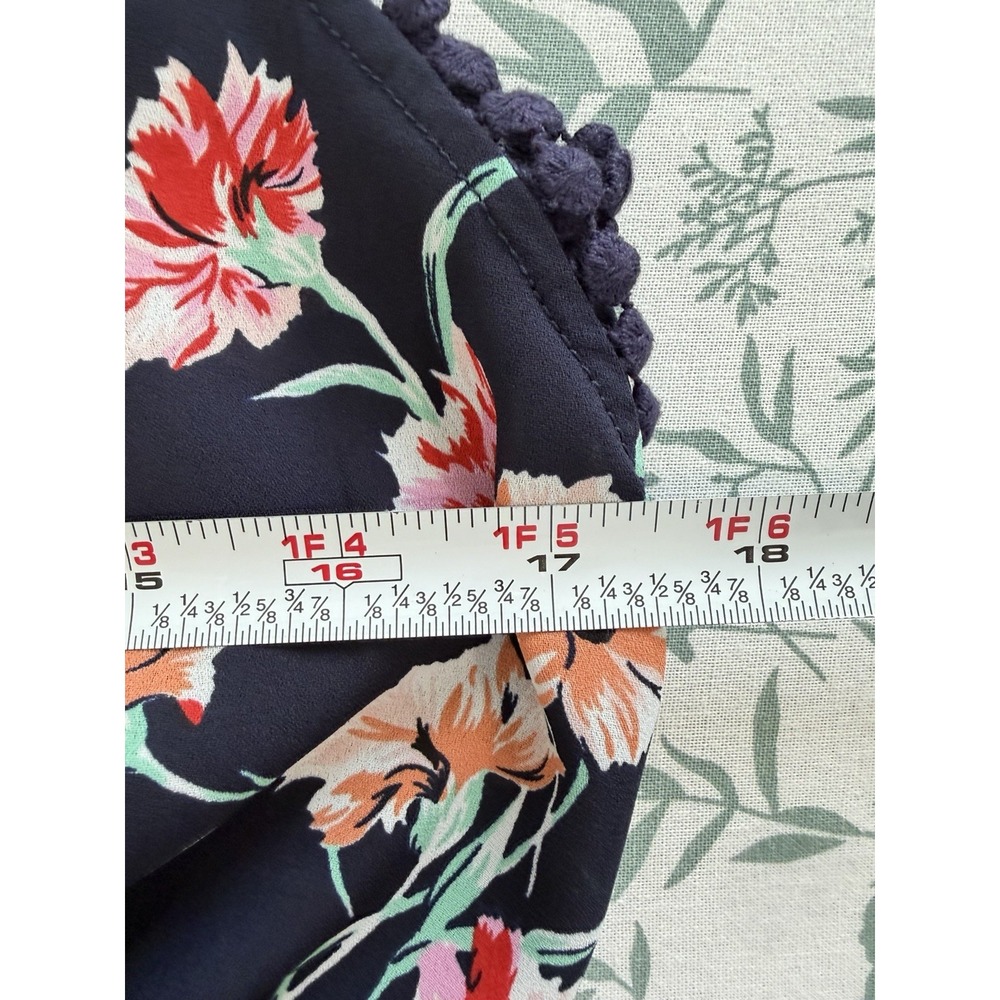 Sienna Sky Navy Floral Top Small V Neck Pom Pom Trim Sleeveless Boho - Picture 7 of 8